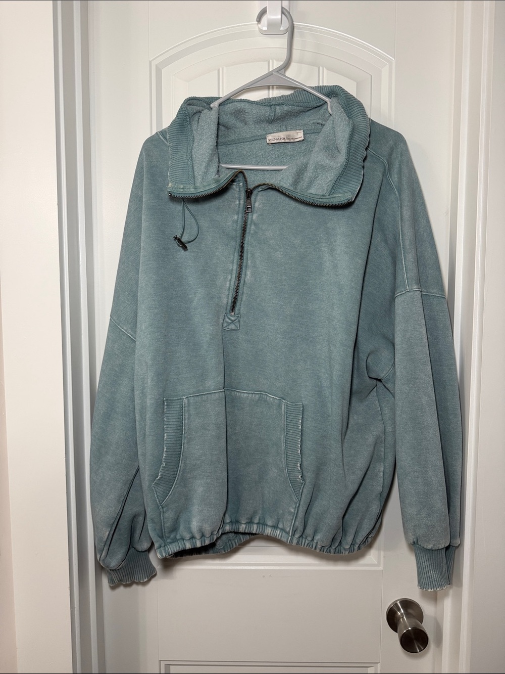 Zenana Outfitters Teal Pullover Half-Zip Sweatshirt